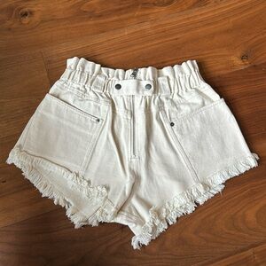 SEA NY / White Denim Frayed Ruffle Shorts / Cream Small 2